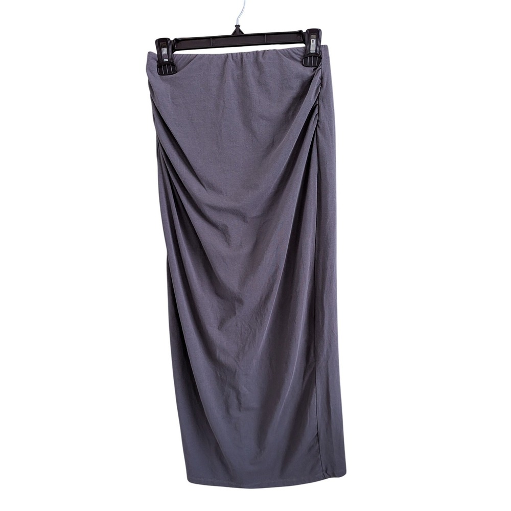 Elevated Basic OGL Charcoal Grey Ruched Maxi Draped Column Skirt Small